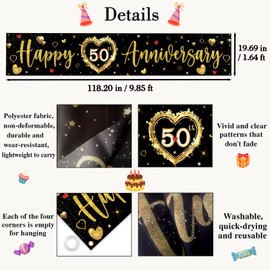 Kimini-Ki Large Happy 50th Anniversary Banner, Outdoor Yard Decorations 50th Anniversary Yard Lawn Sign, Cheers to 50 Years Banner