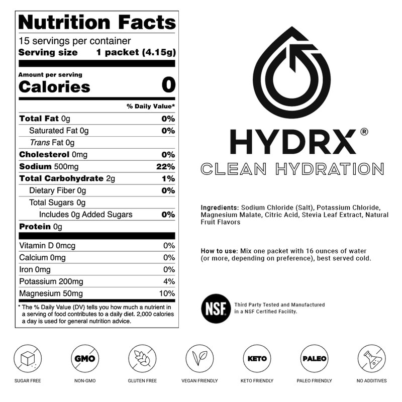 Hydrx Hydration Powder Sugar-Free Electrolyte Powder, Drink Mix Packs, Hydration