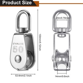 2PCS Heavy Duty Single Pulley M50 Pulley System Stainless Steel Pulley Wheel Set Pulley Roller 360 Degrees Swivel Pulley Block Cable Pully Block Pulley Roller Heavy Duty for Ropes Bear - 400KG Each