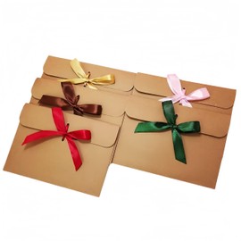 WizeFolk 50pcs with Ribbon Kraft Paper Bow Envelope,17 X 12.5 cm Vintage Envelopes with Bow,Kraft Paper Beautiful Envelopes for Gift Cards, Thanksgiving, Party Invitations, Greeting Cards Brown