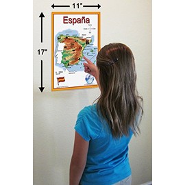 Spanish Language School Poster Set - 2 Maps of Spain: Simplified Map and Map with The 17 Autonomous Communities - Wall Charts for Home and Classroom - Spanish and English Text (11x17 inches)
