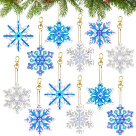 LYLIDIA Diamond Painting Christmas 12 Pieces 5D Snowflake Decoration Diamond Painting Pendant Key Ring Christmas Tree Window Hanging Winter Decor Ornaments Rhinestone Painting Kit DIY