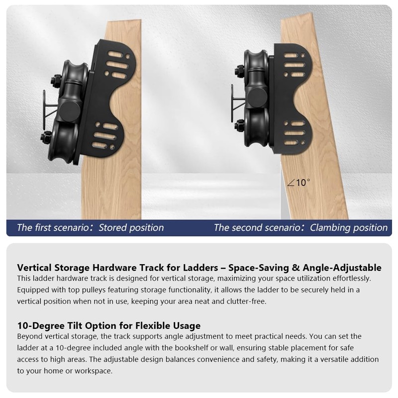 104RDHOUSE 4FT Sliding Library Ladder Hardware Kit, Black Retractable Rolling