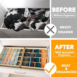 SpaceAid Sock Drawer Organizer Divider 3 Pack, 64 Cell Dresser Closet Nursery Underwear Organizers Storage Bins for Organizing Socks Underwear Ties Belts (Beige)