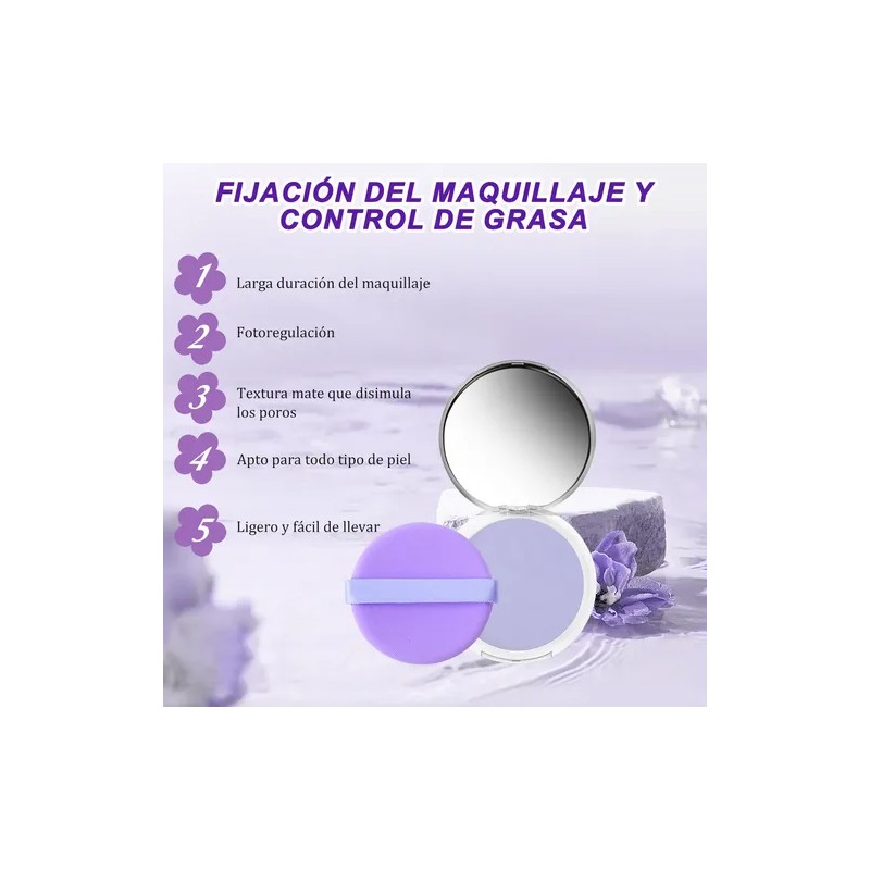 Base Maquillaje Polvo Compacto Matte Con Espejo Lavanda