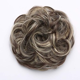 Hair Bun Extensions Messy Curly Wavy Hair Scrunchies Hairpieces Synthetic Donut Updo Hair Pieces Ponytail Extensions for Women Grey Blonde Highlight