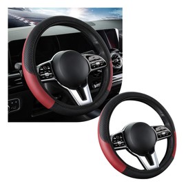 povtii Car Steering Wheel Cover, 15 Inch Leather Breathable Auto Steering Wheel Protector, Comfortable Non-Slip Vehicle Steering Wheel Covers, Universal Interior Car Accessories (Wine Red, AD)