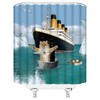 Funny Cat Shower Curtain Cute Black Beige Cat Blue Ocean
