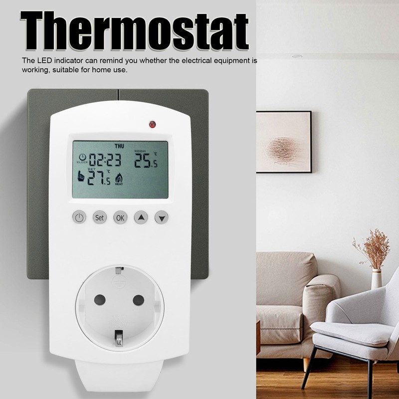 Plug‑in Thermostat LCD Programmable Heating Temperature Controller 16A