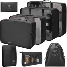 8-Piece Suitcase Organiser Set, Packing Cubes, Clothes Bags, Packing Cube Set for Holidays and Travel, Clothes Bags, Shoe Bag, Cosmetic Bag (Black)