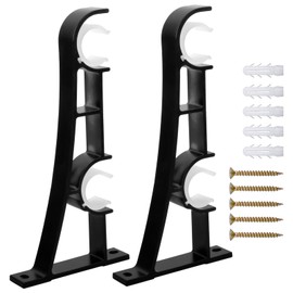 Pack of 2 Curtain Rods Wall Mount Curtain Rod Bracket Double Metal Curtain Rod Brackets Adjustable Curtain Rod Holder Wall Mount with Screws for Curtain Rods, Black