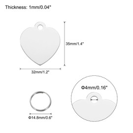 uxcell Pet ID Tags, Metal Engraving Tags, Heart-Shape Dog ID Tag, Silver Blank Tags with Key Rings for Pet Dog Cat, Stamping Pendant Decoration, 20 Pack
