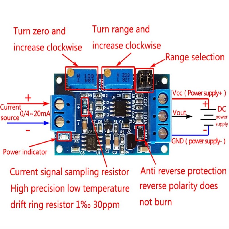 Henan Current to Voltage Module 0/4-20mA to 0-3.3V 5V 10V