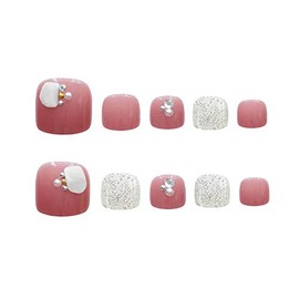 24pcs French Fake Toenails Full Cover Short Press On Toenails with Glue Acrylic Stick On Toe Nail Tips for Women Pedicure