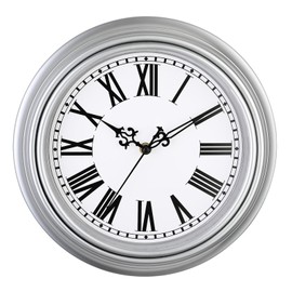 Plumeet Classic Wall Clock 25 cm Quiet Retro Wall Clock without Ticking Noises for Living Room Bedroom Wall Clock with Roman Numerals Silver