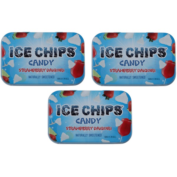ICE CHIPS Xylitol Candy Tins (Strawberry Daiquiri, 3 Pack) - Includes BAND as shown
