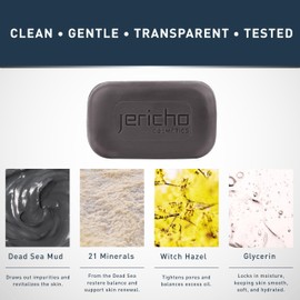Jericho Dead Sea Mud Soap Bar, Natural Face & Body Detox with Exfoliating Dead Sea Minerals & Soothing Witch Hazel. 4.4 Oz /125g (Pack of 1)