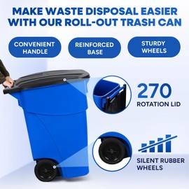 PLASTIC PRINCE 50 Gallon Trash Can, Blue Outdoor Garbage Can, Wheeled Outside Recycling Bin, Outdoor Trash Can with Lid and Wheels, Large Rolling Waste Container for Home, Office, Garage