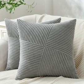 Topfinel Light Grey Cushion Covers 18x18, Corduroy Patchwork Pinwheel Design for Cushions, Luxury Bedroom Living Room Decorative Sofa Cushions Pillowcases Set of 2