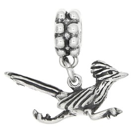 LGU Sterling Silver Oxidized 3D Road Runner Roadrunner Bird Dangle Bead Charm