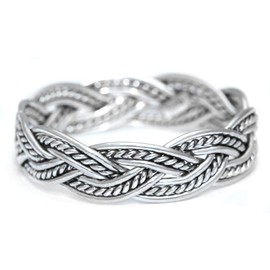 Windalf Hand Forged Vikings Partner Ring Naira 6mm Bohemia Cable-knit Friendship Ring Vintage 925 Sterling Silver, Fabric, No Gemstone