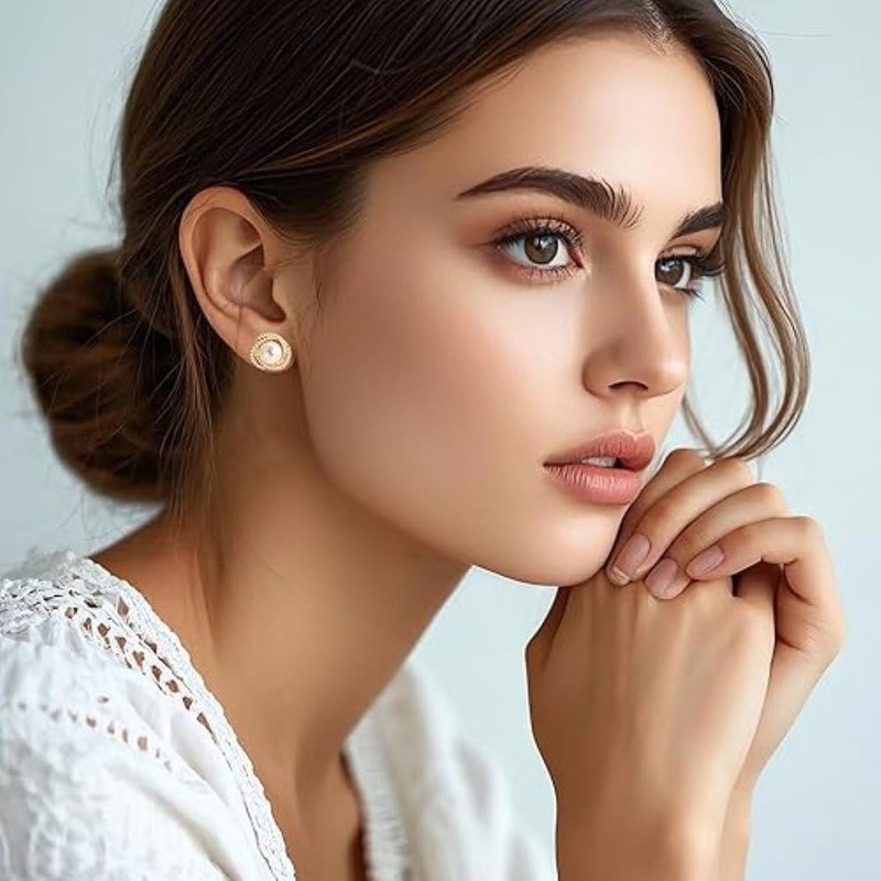 Pearl Earrings for Women 14k Gold Plated Non Tarnish Hypoallergenic