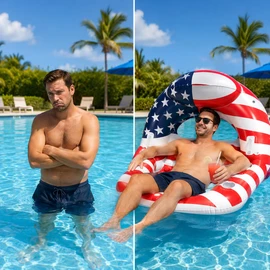 Inflatable Pool Float Chair with Detachable Sunshade – U-Shaped PVC Lounger for Summer Pool Relaxing