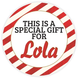 This is a Gift for Lola - 100 Pack Circle Stickers 3 Inch - Candy Cane Merry Christmas Gift Tag Present Tree Holiday Custom Name Santa Claus