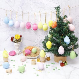Pubbyuer Easter Eggs for Hanging, Pack of 24 Beautiful Hanging Decorations Made of Plastic, Colourful, Robust and Reusable, Hanging Outdoors Indoors, Perfect for Crafts, Hiding and Decorating