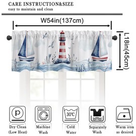 Nautical Lighthouse Valance Curtains,Rod Pocket Valances for Windows,Small Window Treatment Valances for Kitchen,Living Room,Bedroom,Bathroom,Home Decor,18x52 Inch,1 Panel,Sea Ocean Sailboat