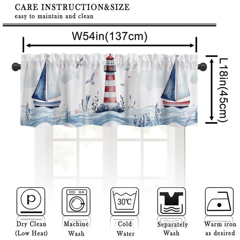 Nautical Lighthouse Valance Curtains,Rod Pocket Valances for Windows,Small Window Treatment