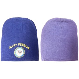 AES 8" U.S. Navy Veteran Vet Emblem USN Blue Embroidered Beanie Skull Cap Hat (RAM)