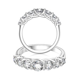 NFYBD 7 Stones Moissanite Half Eternity Wedding Ring Band for Women 18K Gold Plated 925 Sterling Silver D Color VVS1 Clarity Moissanite Anniversary Engagement Bands for Bridal Her Size 4-12, 7, Metal,