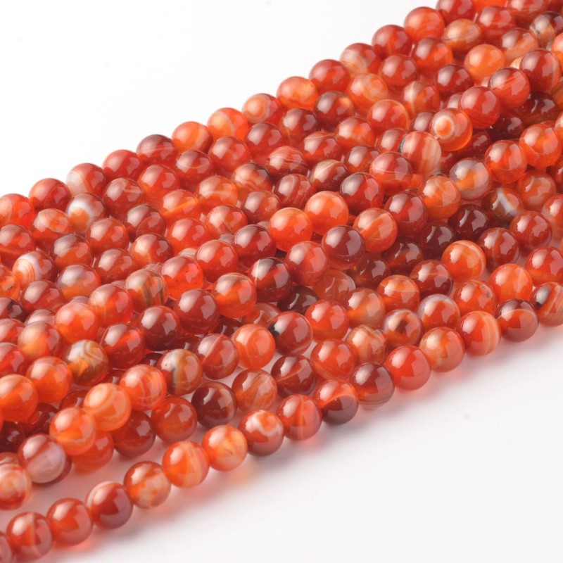 8mm Round Orange Striped Agate Natural Stone Beads for Bracelets