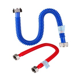 2Pack, Upgrade Hot & Cold Water Heater Hose 3/4" FIP x 3/4"FIP x 24" Length, Flexible Stainless Steel Corrugated Water Line Connector- Red & Blue