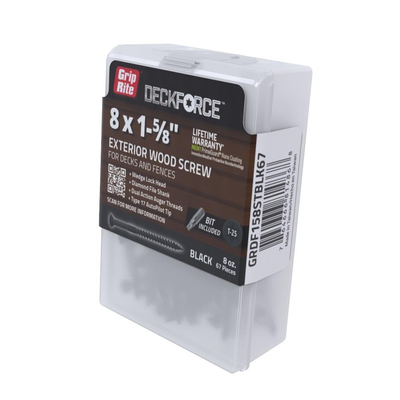 Grip-Rite GRDF158STBLK67 DeckForce #8 x 1-5/8" Nano Coated Wood Screws,