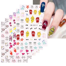 6PCS Cute Graffiti Nail Art Stickers Cartoon Nail Decals 3D Self-Adhesive Nail Supplies for Nail Art Cartoon Designer Nail Stickers for Women Kids Girls Manicure Acrylic Nails Decoration Accessories