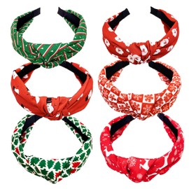BORFUE 6pcs Christmas Knotted Headbands Wide Hairband No Slip Fabric Headbands Christmas Gifts Hair Accessories for Women