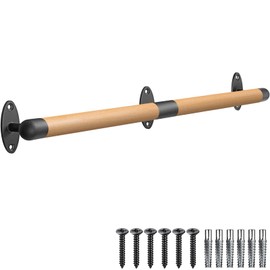 SELEWARE 52 Inch Wood Handrail Indoor Stairs Handrail Wall Mount Handrail w/Sturdy Metal Barckets, Barrier-Free Staircase Grab Bar for Elderly, 1.3 Inch Round