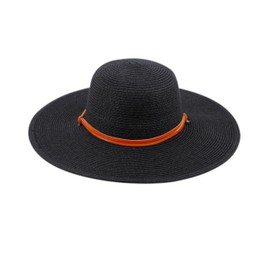 Women's Wide Brim Braided Sun Hat with Wind Lanyard Rated UPF 50+ Maximum Sun Protection (BLACK)