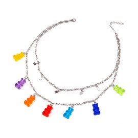 N/Q Layered Punk Gothic Resin Gummy Cartoon Bear Link Chain Pendant Necklace Colorful Rock Hip Hop Transparent Animal Choker necklace for Women Party Jewelry Gift-E star