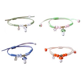 4Pcs Cute Mushroom Anklet Colorful Beaded Bracelets Luck String Rope Chain Braided Bracelet Friendship Jewelry for Women Men-A
