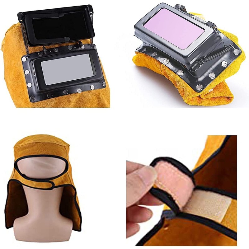 Cowhide Leather Welding Mask, Work Cap, Heat Resistant, Breathable Welding