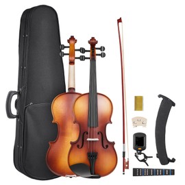 VEVOR Violin 4/4 Full Size for Adults, Violin Fiddle Set for Beginners Student with Hard Case, Rosin, Bow, Shoulder Rest,Bridge,Extra Strings,Professional Solidwood Instrument (Matte Brown)