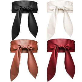 Woman's Wide PU Leather Obi Belt - Self Tie Cinch Wrap Around Bowknot Waistband - Mixed Color for Dress