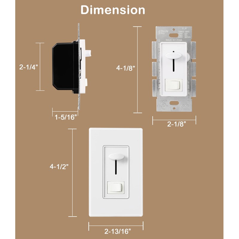 CLOUDY BAY in Wall Dimmer Switch for LED Light/CFL/Incandescent,3-Way Single
