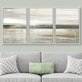 SIGNWIN Framed Canvas Print Wall Art Set Pastel Brown Country Field Landscape Nature Wilderness Illustrations Modern Art Decorative Scenic Rustic for Living Room, Bedroom, Office - 16"x24"x3 White