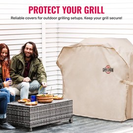 Grill Cover by Grillman, Tan, 60 Inch, BBQ Outdoor Grill Covers, Charcoal & Gas Grills, Waterproof, Rip-Proof, Weather-Resistant, Anti-UV, Barbecue Cover for Weber, Genesis, Charbroil, Nexgrill, etc