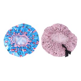 Healeved 2pcs Bath Hat Shower Caps for Women Polyester Bath Caps Bath Hair Caps Elastic Bath Cap Women Shower Double Printed Shower Cap Waterproof Shower Caps Bath Shower Cap Spa Cap
