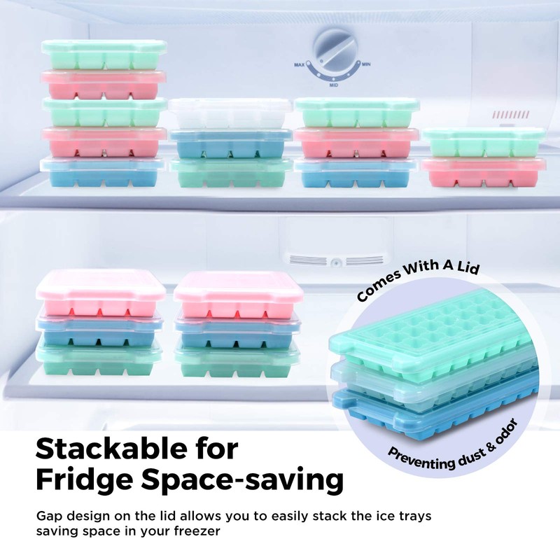 Humbee Ice Cube Tray, Soft Silicone Ice Tray with Lid,